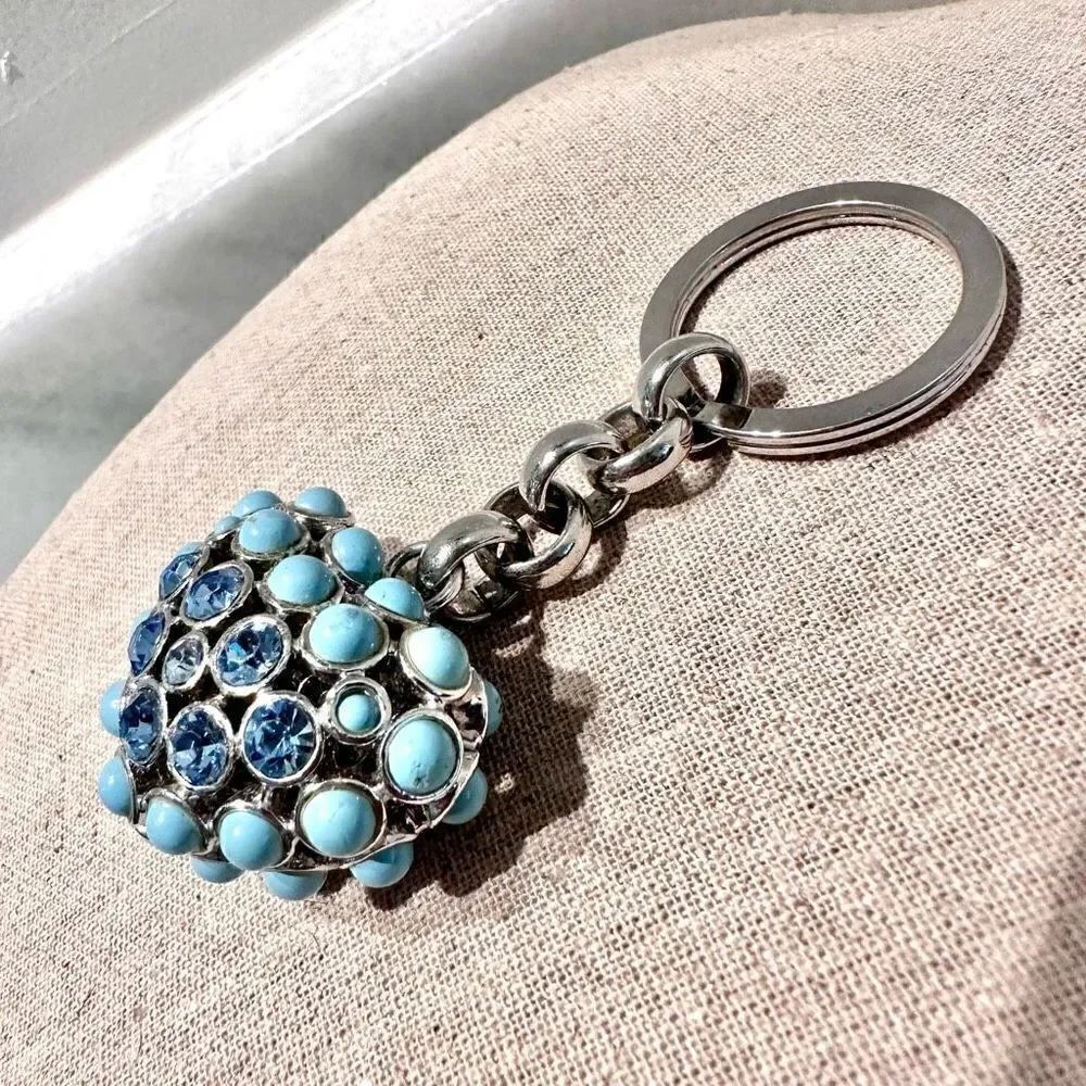 Swarovski Blue Sapphire Crystals Puffed Beaded Heart Keychain